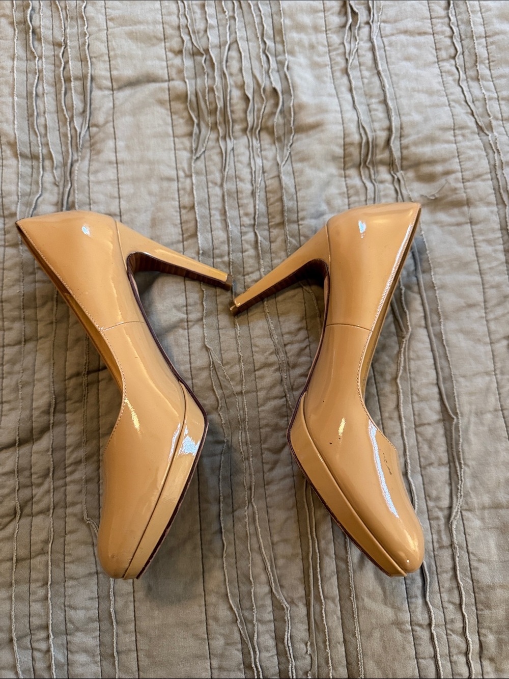 Cole Haan Patent Tan Pointed-Toe Pumps